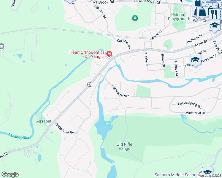 map of restaurants, bars, coffee shops, grocery stores, and more near 81 Harrington Avenue in Concord