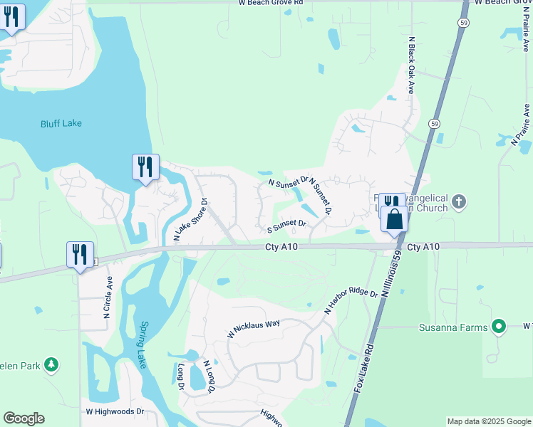 map of restaurants, bars, coffee shops, grocery stores, and more near 40538 North Sunset Drive in Antioch