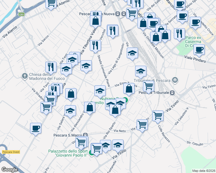 map of restaurants, bars, coffee shops, grocery stores, and more near 41 Strada Comunale Piana in Pescara