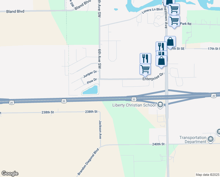 map of restaurants, bars, coffee shops, grocery stores, and more near 505 Enterprise Drive in Independence