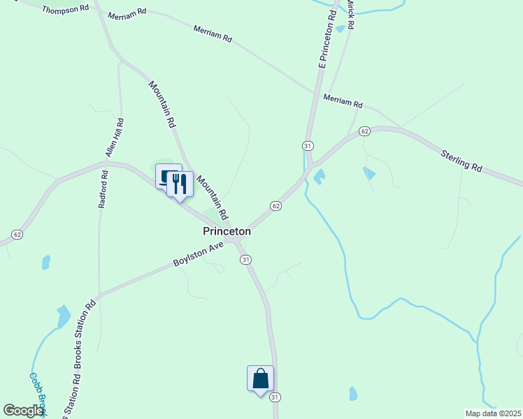 map of restaurants, bars, coffee shops, grocery stores, and more near 13 Gregory Hill Road in Princeton