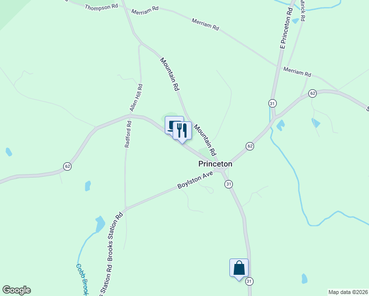 map of restaurants, bars, coffee shops, grocery stores, and more near 19 Hubbardston Road in Princeton