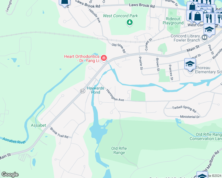 map of restaurants, bars, coffee shops, grocery stores, and more near 81 Harrington Avenue in Concord