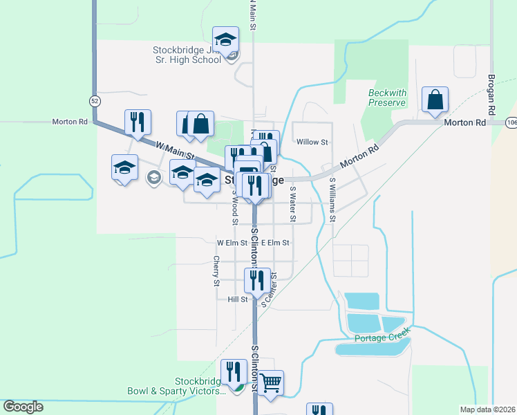 map of restaurants, bars, coffee shops, grocery stores, and more near 201 Stockbridge Road in Stockbridge