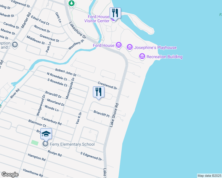 map of restaurants, bars, coffee shops, grocery stores, and more near 15 Crestwood Drive in Grosse Pointe Shores
