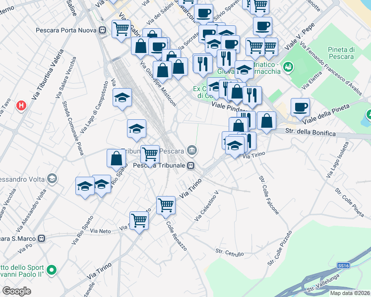 map of restaurants, bars, coffee shops, grocery stores, and more near Via Antonio Lo Feudo in Pescara