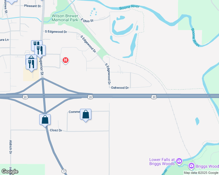 map of restaurants, bars, coffee shops, grocery stores, and more near 400 Oakwood Drive in Webster City