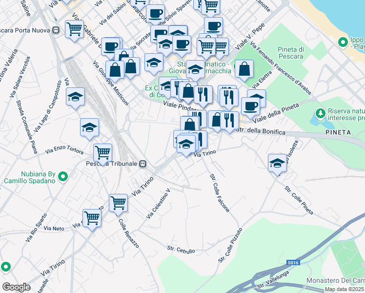map of restaurants, bars, coffee shops, grocery stores, and more near 40 Via Falcone e Borsellino in Pescara