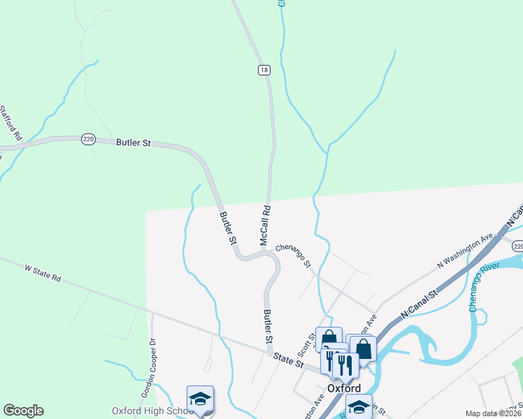 map of restaurants, bars, coffee shops, grocery stores, and more near 8 County Road 18 in Oxford