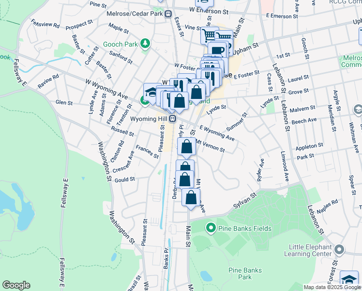 map of restaurants, bars, coffee shops, grocery stores, and more near 278 Main Street in Melrose