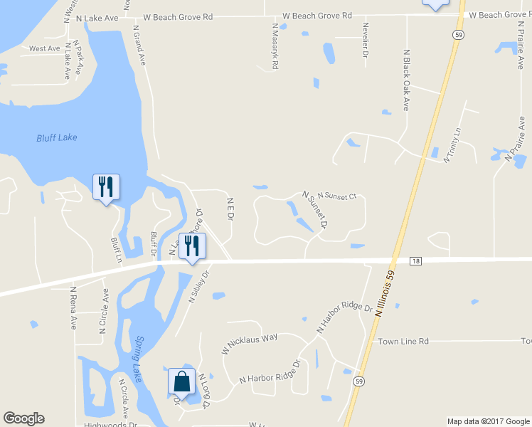 map of restaurants, bars, coffee shops, grocery stores, and more near 40538 North Sunset Drive in Antioch