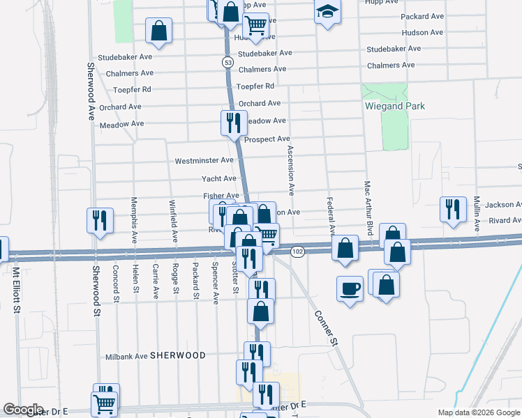 map of restaurants, bars, coffee shops, grocery stores, and more near 20904 Earle Memorial Highway in Warren