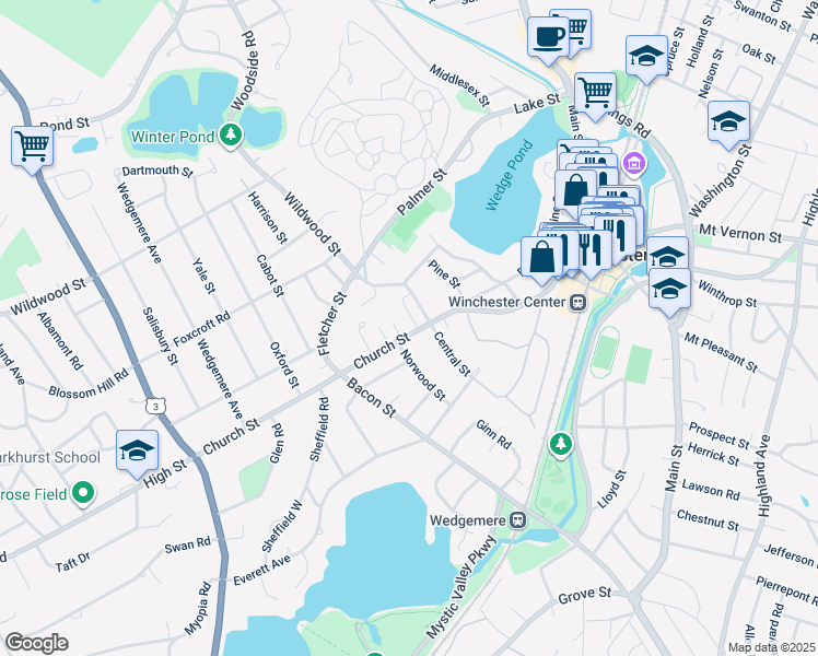 map of restaurants, bars, coffee shops, grocery stores, and more near 77-77A Church Street in Winchester