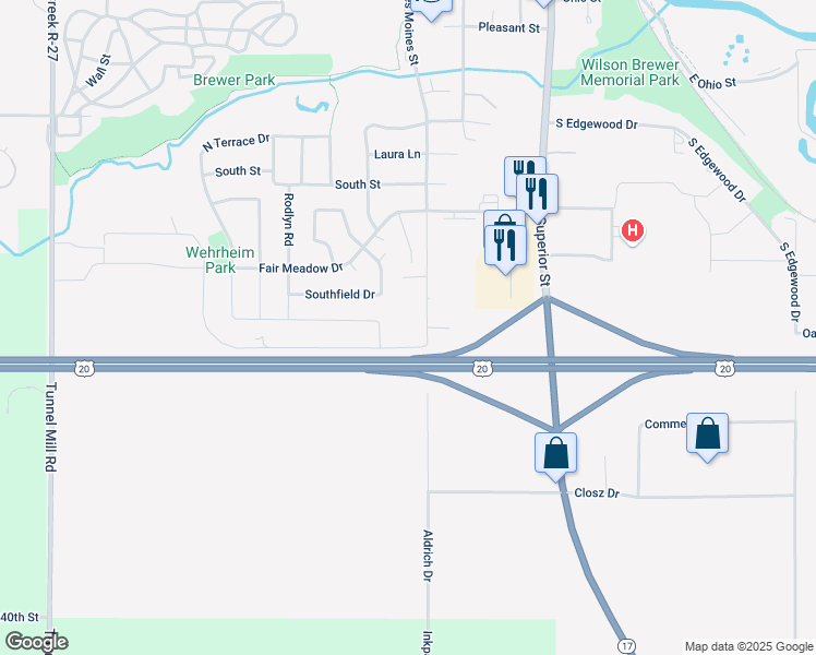 map of restaurants, bars, coffee shops, grocery stores, and more near 803 Lewis Drive in Webster City