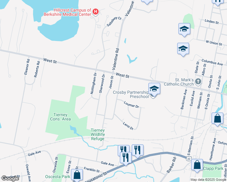 map of restaurants, bars, coffee shops, grocery stores, and more near 49 Jason Street in Pittsfield