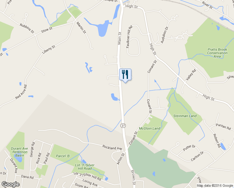 map of restaurants, bars, coffee shops, grocery stores, and more near 30 Main Street in Acton