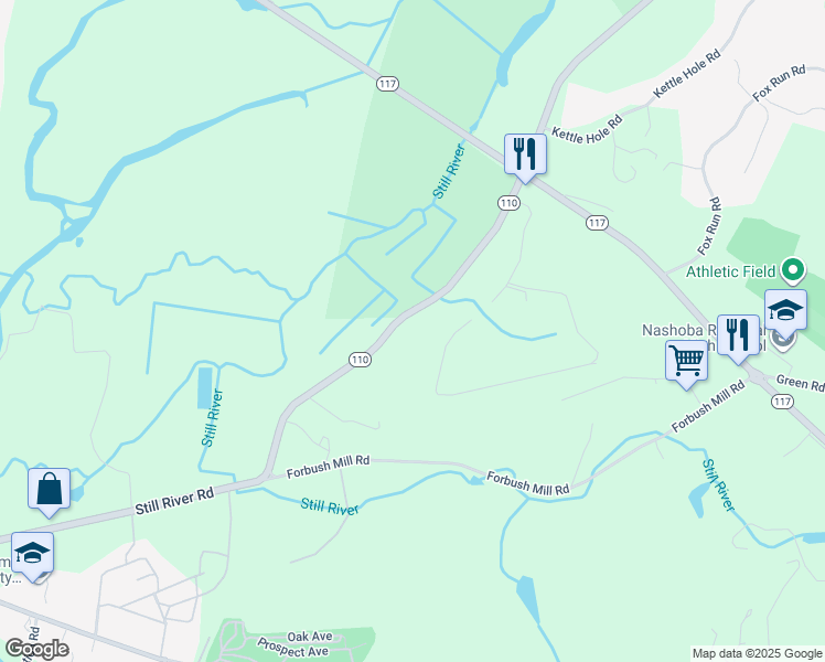 map of restaurants, bars, coffee shops, grocery stores, and more near 59 Still River Road in Bolton