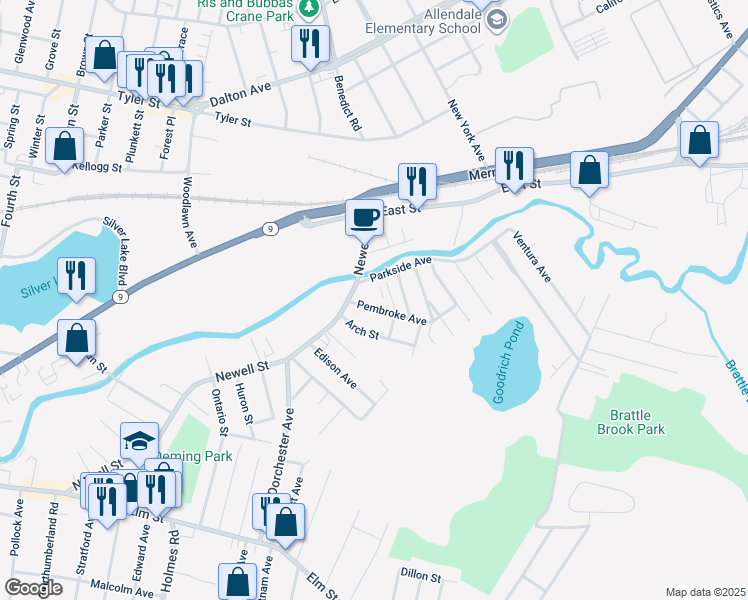map of restaurants, bars, coffee shops, grocery stores, and more near 27 Pembroke Avenue in Pittsfield