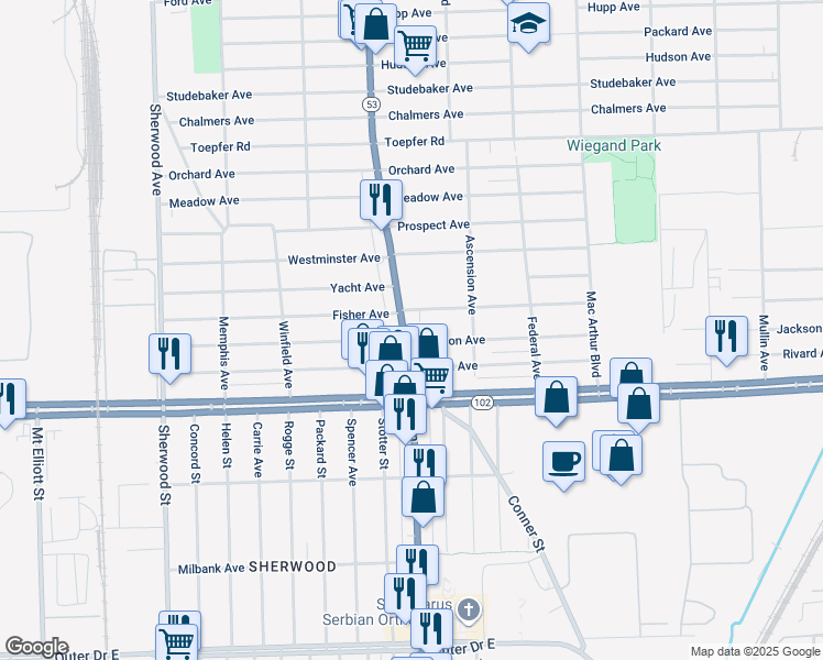 map of restaurants, bars, coffee shops, grocery stores, and more near 20904 Earle Memorial Highway in Warren
