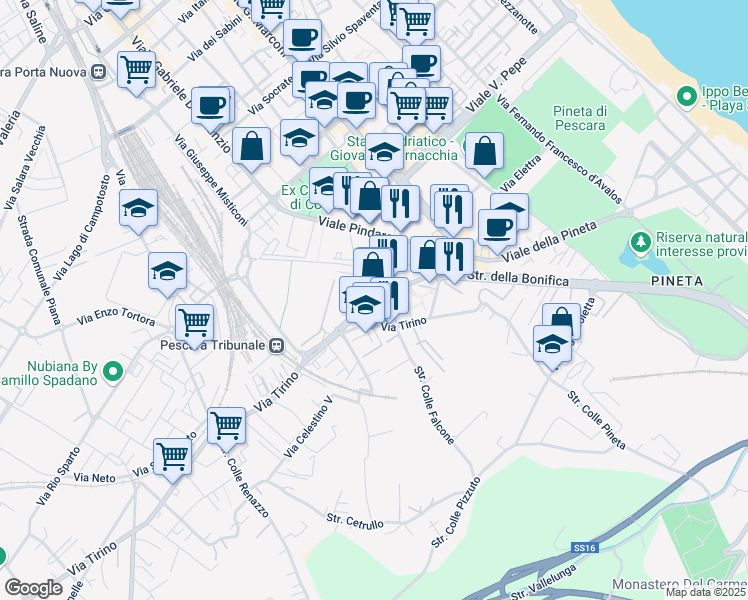 map of restaurants, bars, coffee shops, grocery stores, and more near 9 Via Falcone e Borsellino in Pescara