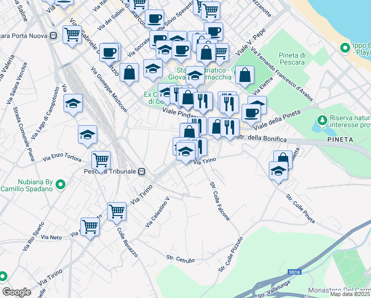 map of restaurants, bars, coffee shops, grocery stores, and more near 40 Via Falcone e Borsellino in Pescara