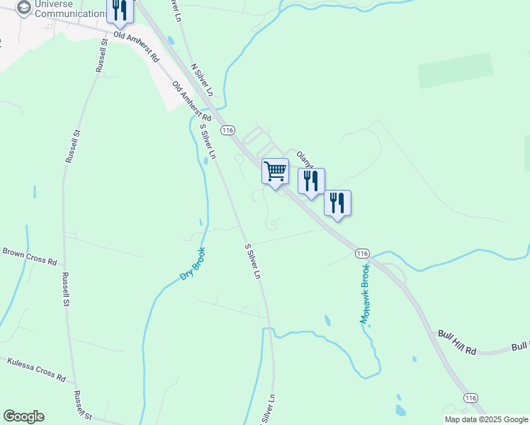 map of restaurants, bars, coffee shops, grocery stores, and more near 279 Amherst Rd in Sunderland