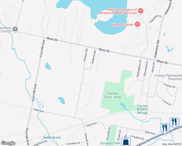 map of restaurants, bars, coffee shops, grocery stores, and more near 21 View Drive in Pittsfield