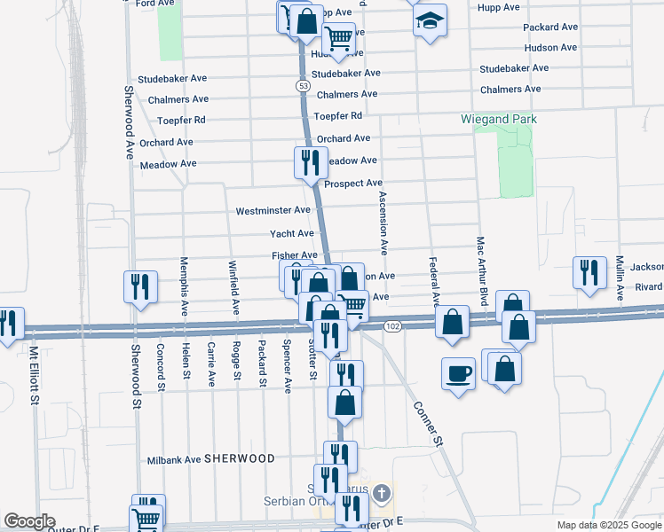 map of restaurants, bars, coffee shops, grocery stores, and more near 20904 Earle Memorial Highway in Warren