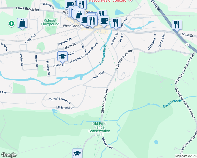 map of restaurants, bars, coffee shops, grocery stores, and more near 561 Harrington Avenue in Concord