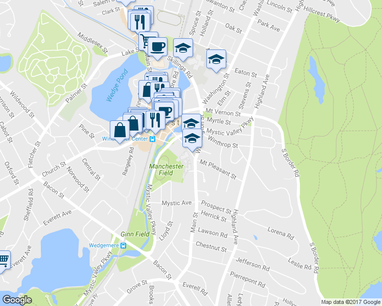 map of restaurants, bars, coffee shops, grocery stores, and more near 420 Main St in Winchester