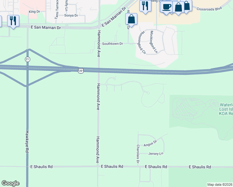 map of restaurants, bars, coffee shops, grocery stores, and more near 4419 Vintage Lane in Waterloo