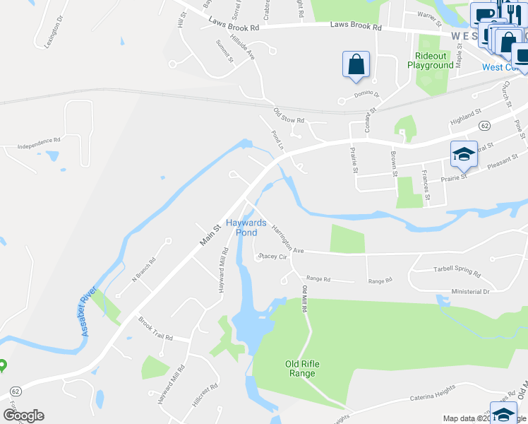 map of restaurants, bars, coffee shops, grocery stores, and more near 3A Crescent Road in Concord