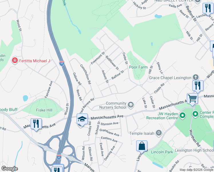 map of restaurants, bars, coffee shops, grocery stores, and more near 10 Asbury Street in Lexington