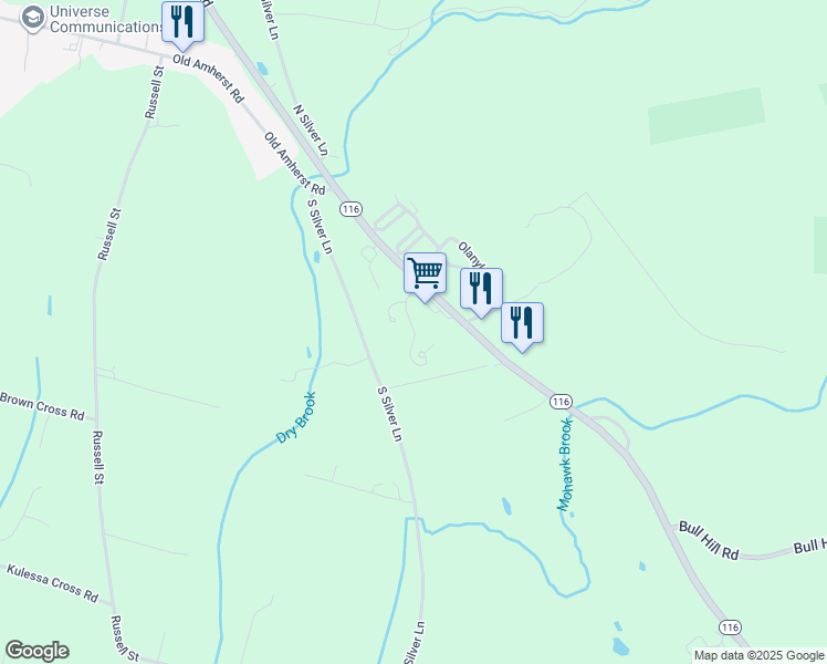 map of restaurants, bars, coffee shops, grocery stores, and more near 279 Amherst Road in Sunderland