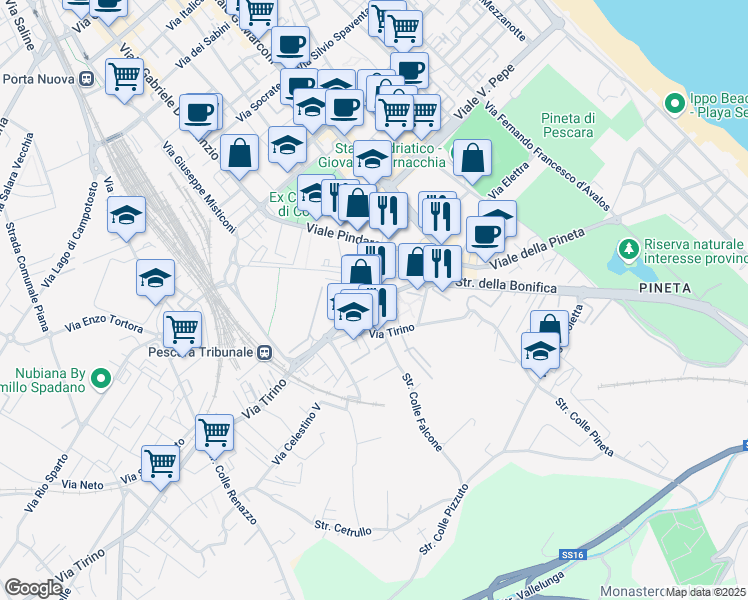 map of restaurants, bars, coffee shops, grocery stores, and more near 9 Via Falcone e Borsellino in Pescara