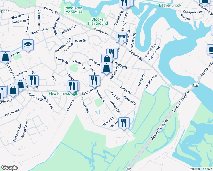 map of restaurants, bars, coffee shops, grocery stores, and more near 10 Carr Road in Saugus