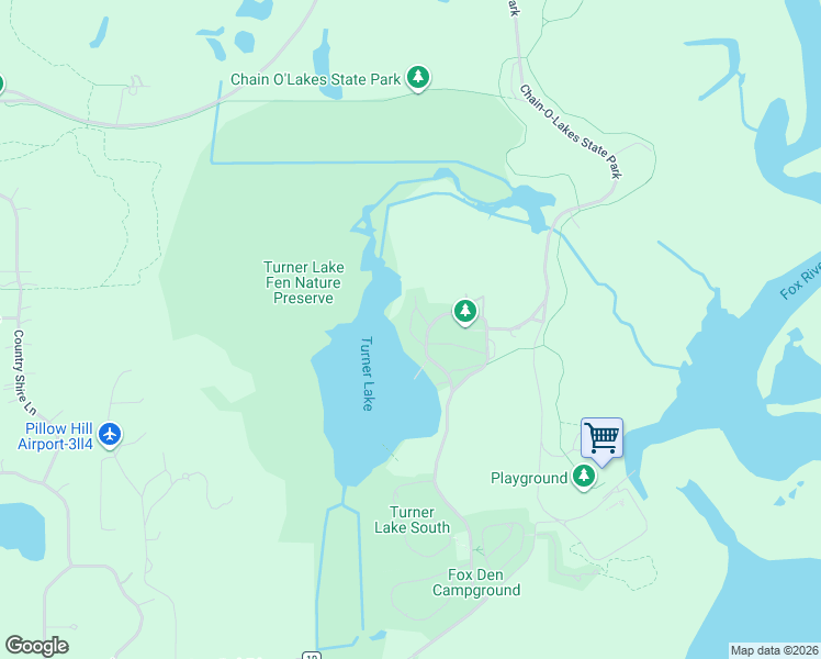 map of restaurants, bars, coffee shops, grocery stores, and more near Chain-O-Lakes State Park in Spring Grove