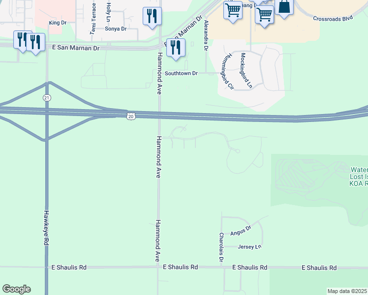 map of restaurants, bars, coffee shops, grocery stores, and more near 4413 Nostalgia Lane in Waterloo