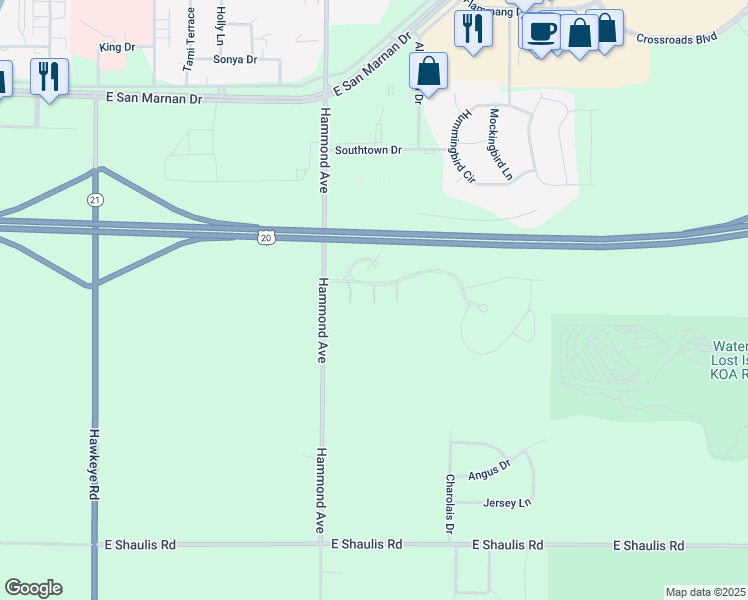 map of restaurants, bars, coffee shops, grocery stores, and more near 4413 Nostalgia Lane in Waterloo