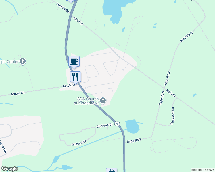 map of restaurants, bars, coffee shops, grocery stores, and more near 45 Mountain View Drive in Valatie