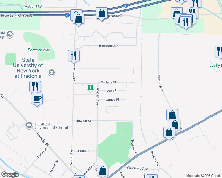 map of restaurants, bars, coffee shops, grocery stores, and more near 51 Cottage Street in Fredonia