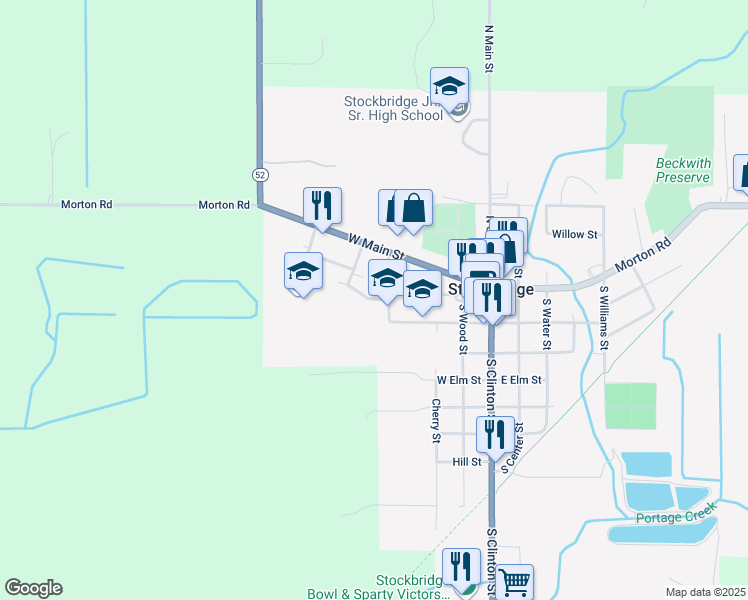 map of restaurants, bars, coffee shops, grocery stores, and more near Price Road in Stockbridge