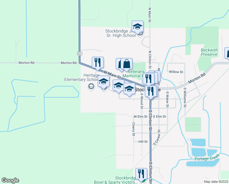 map of restaurants, bars, coffee shops, grocery stores, and more near Price Road in Stockbridge