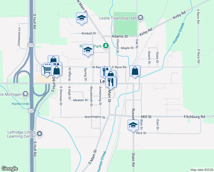 map of restaurants, bars, coffee shops, grocery stores, and more near in Leslie