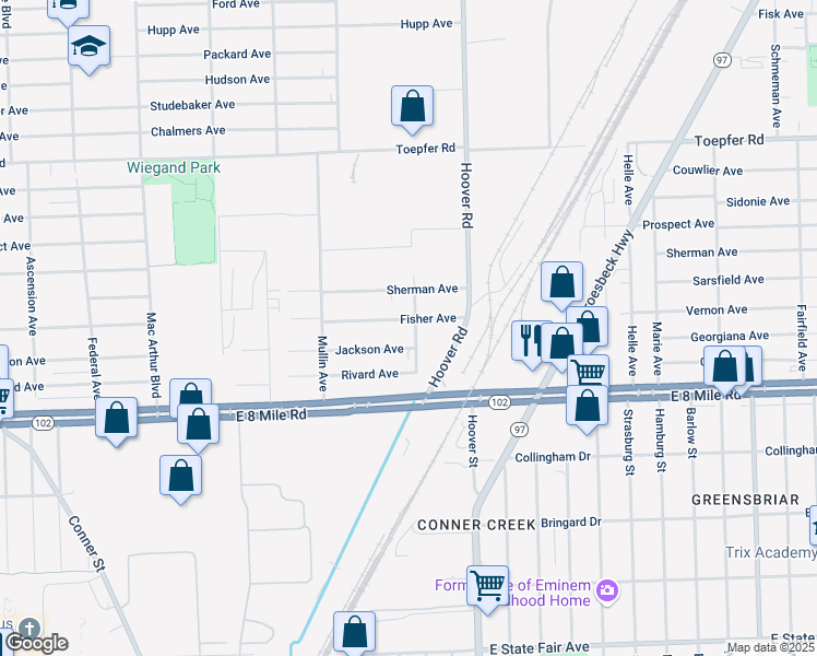 map of restaurants, bars, coffee shops, grocery stores, and more near 11472 Fisher Avenue in Warren