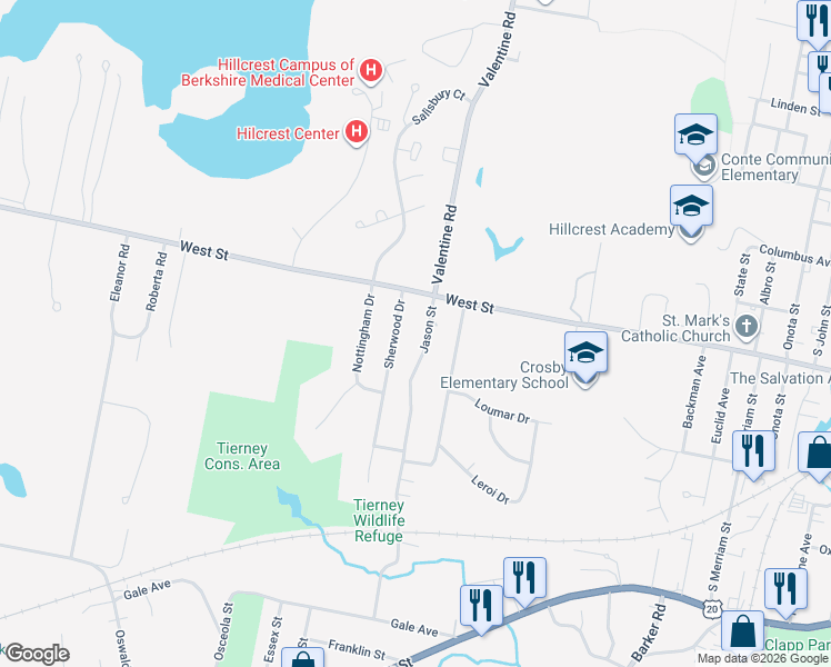 map of restaurants, bars, coffee shops, grocery stores, and more near 19 Sherwood Drive in Pittsfield
