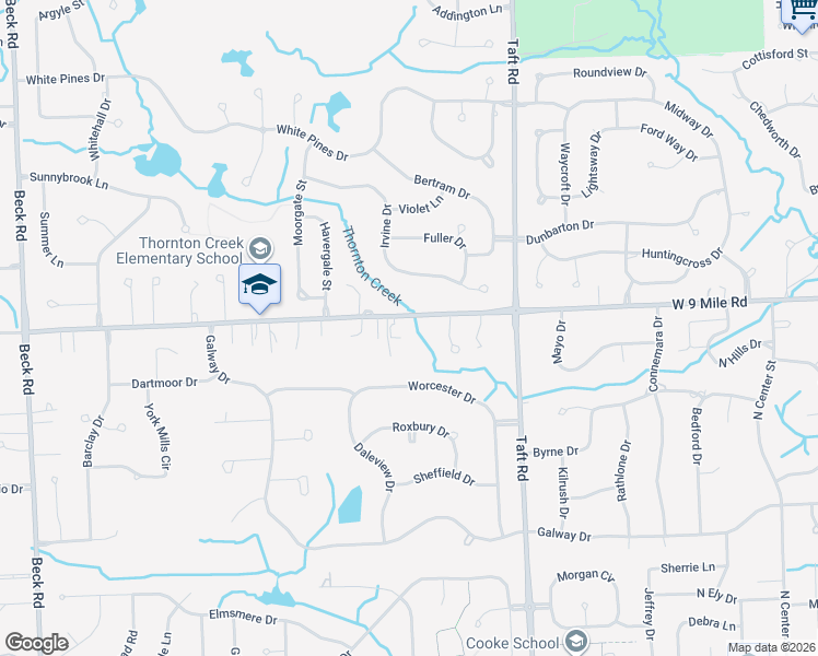 map of restaurants, bars, coffee shops, grocery stores, and more near 45605 West 9 Mile Road in Novi