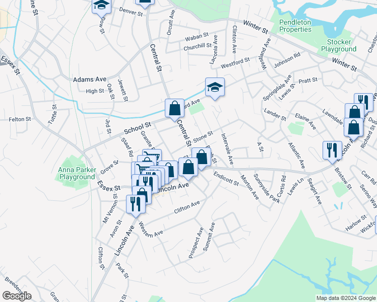 map of restaurants, bars, coffee shops, grocery stores, and more near 5 Castle Street in Saugus