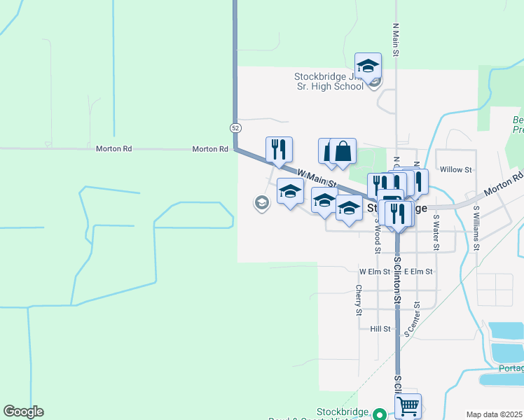 map of restaurants, bars, coffee shops, grocery stores, and more near 222 Western Avenue in Stockbridge