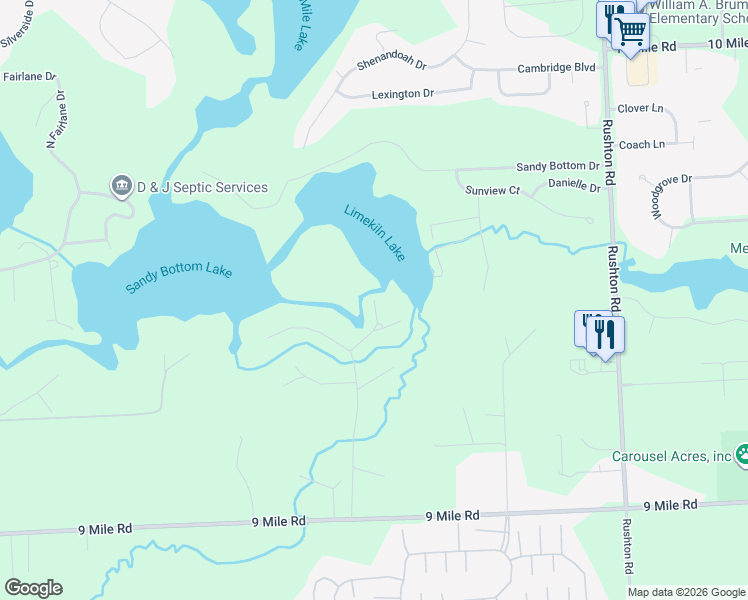 map of restaurants, bars, coffee shops, grocery stores, and more near 11999 Greenway Circle in South Lyon